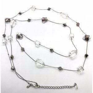 Premier designs Long Glass Station Necklace Silver Tone 53”